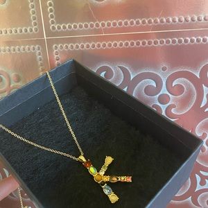Bella • Jack gold Monogram “K” initial necklace multi colored gems